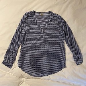 JOIE Blue white Geometric Silk Blouse